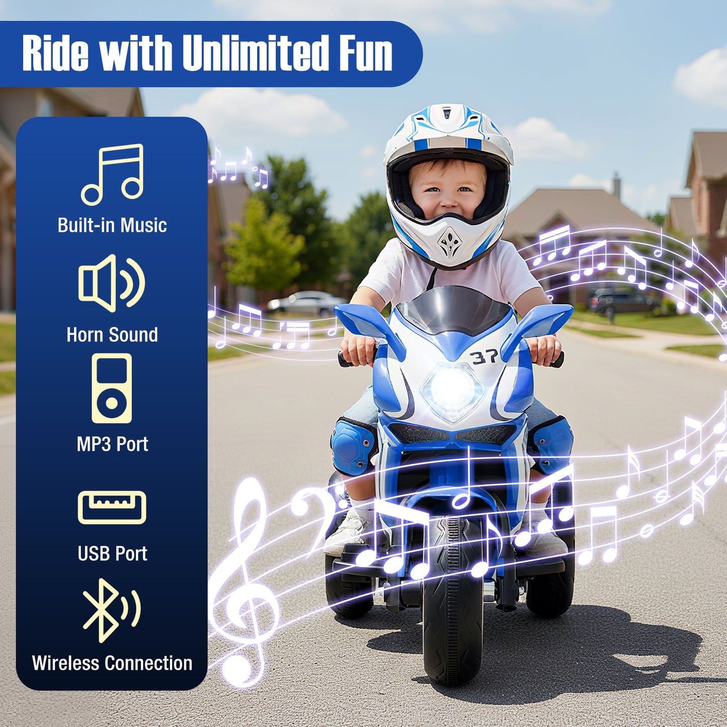 Kids Ride On Motorcycle, 6V Battery Powered, LED Lights, Navy Powered Ride On Toys at Gallery Canada