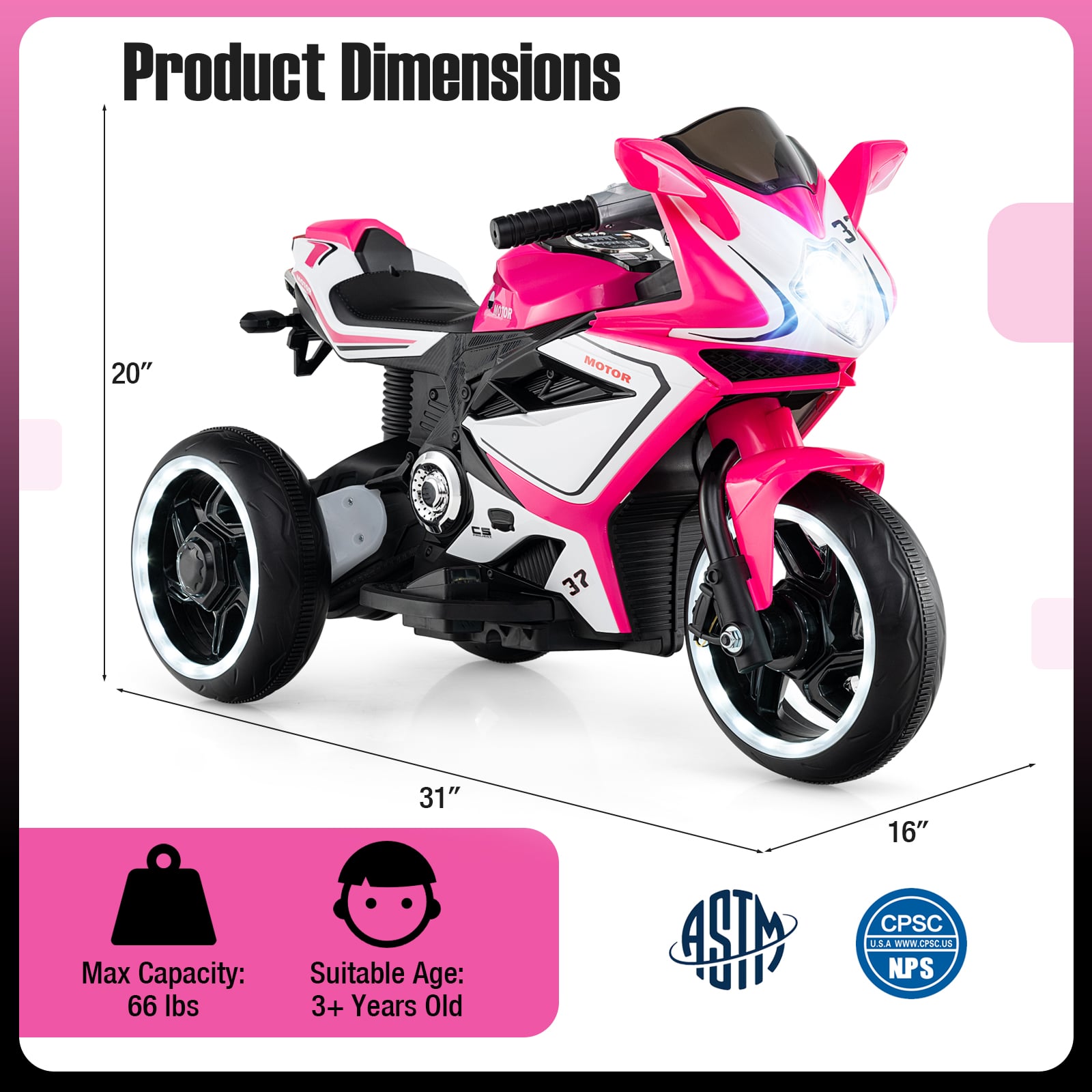 Kids Electric Motorcycle, 6V Battery Powered, Pink Powered Ride On Toys at Gallery Canada