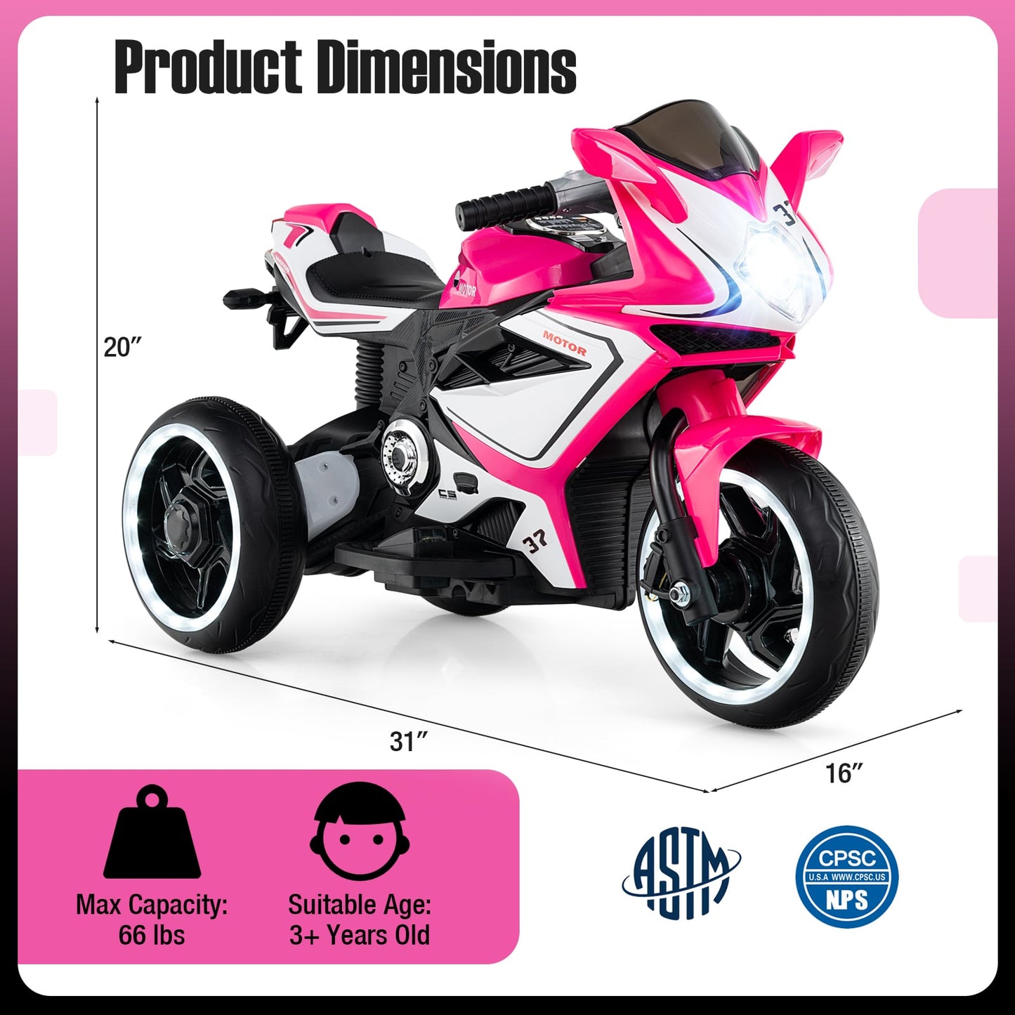Kids Electric Motorcycle, 6V Battery Powered, Pink Powered Ride On Toys at Gallery Canada