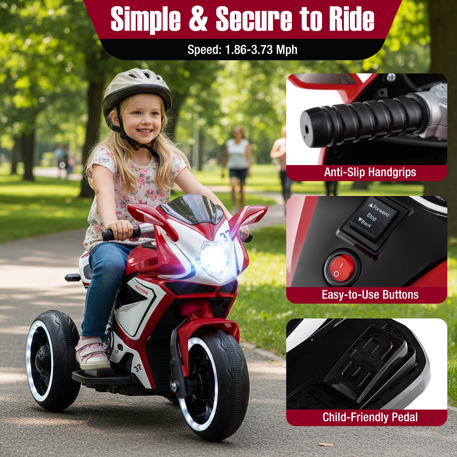 Kids Ride on Motorcycle 6V Battery Powered Mini Electric Motorbike with LED Lights, Red Powered Ride On Toys at Gallery Canada