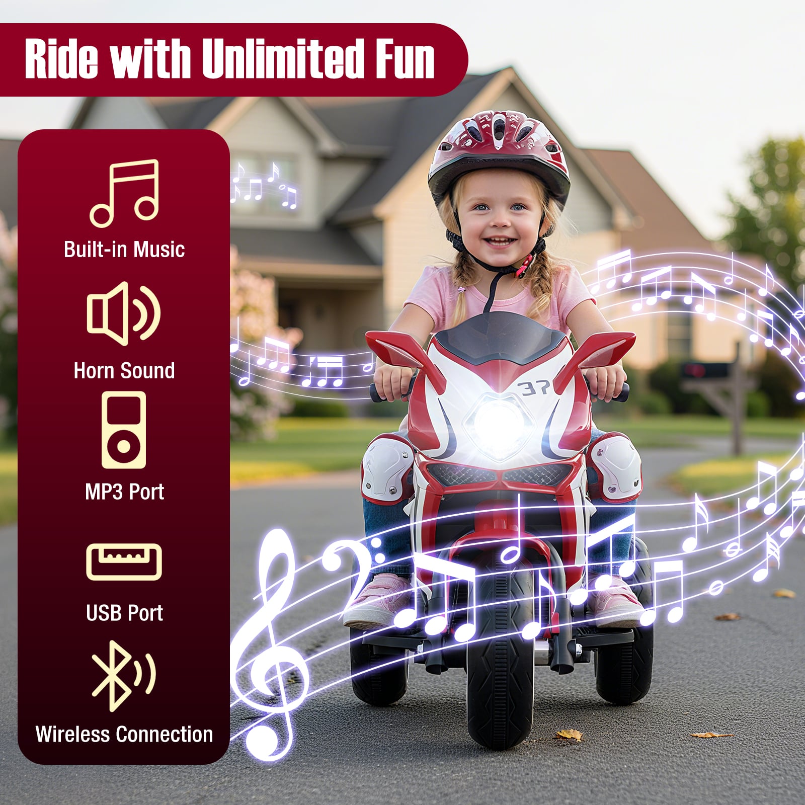Kids Ride on Motorcycle 6V Battery Powered Mini Electric Motorbike with LED Lights, Red Powered Ride On Toys at Gallery Canada