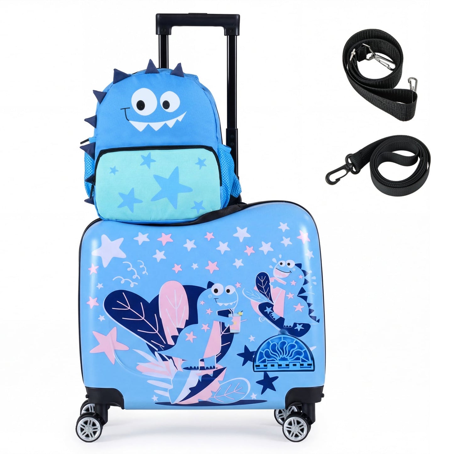 Ensemble valise à roulettes et sac à dos pour enfants, voyage, bleu