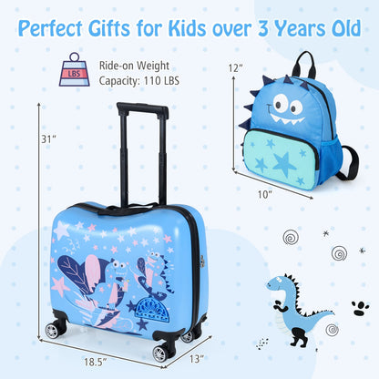 Ensemble valise à roulettes et sac à dos pour enfants, voyage, bleu