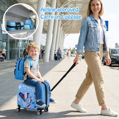 Ensemble valise à roulettes et sac à dos pour enfants, voyage, bleu