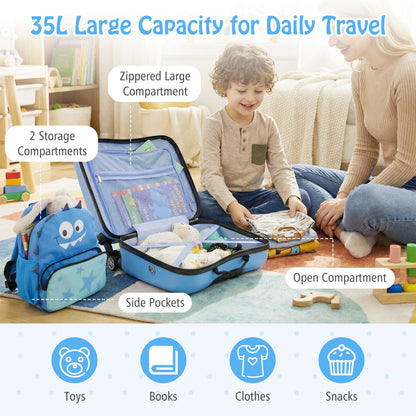 Ensemble valise à roulettes et sac à dos pour enfants, voyage, bleu