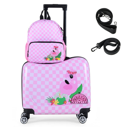 Ensemble valise à roulettes et sac à dos pour enfants, rose/blanc