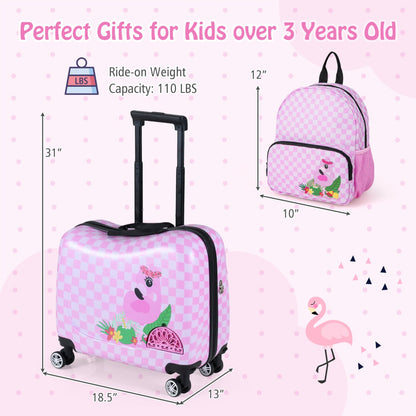 Ensemble valise à roulettes et sac à dos pour enfants, rose/blanc
