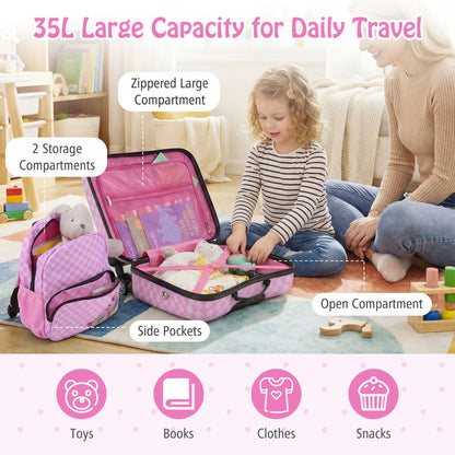 Ensemble valise à roulettes et sac à dos pour enfants, rose/blanc