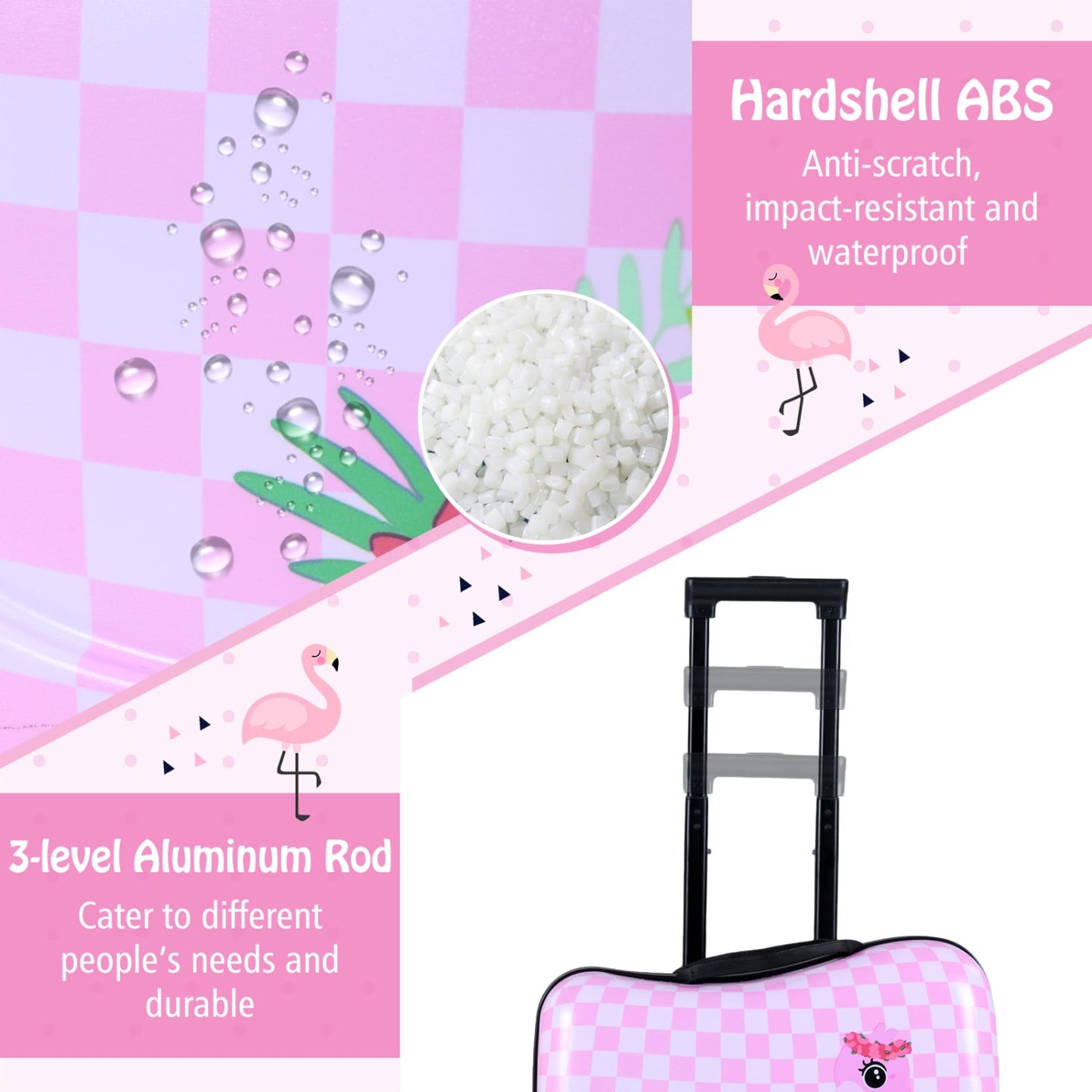 Ensemble valise à roulettes et sac à dos pour enfants, rose/blanc