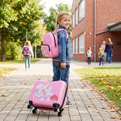 Kids Ride-on Suitcase & Backpack Set, Pink