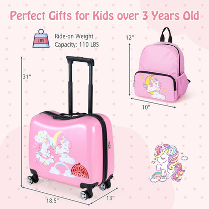 Kids Ride-on Suitcase & Backpack Set, Pink
