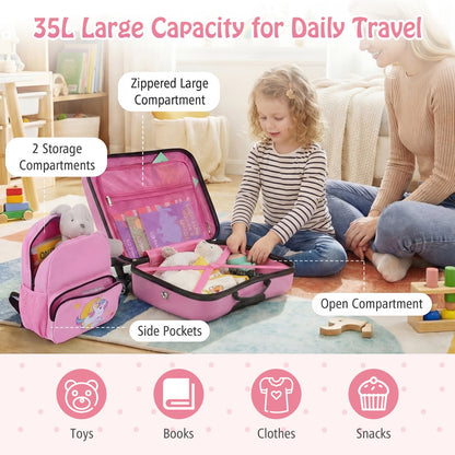Kids Ride-on Suitcase & Backpack Set, Pink