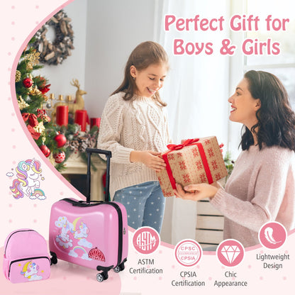 Kids Ride-on Suitcase & Backpack Set, Pink