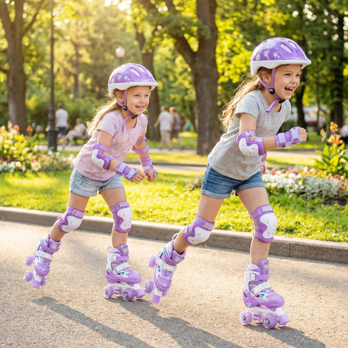 Kids Roller Skates 4 Sizes Adjustable with Light-up Wheels for Toddler Aged 5-7 (S), Purple