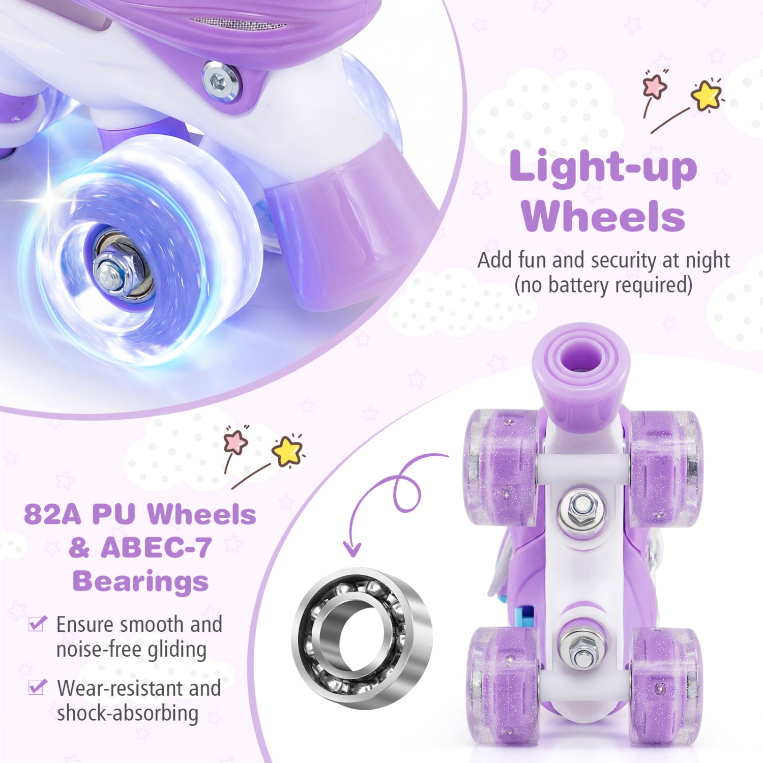 Kids Roller Skates 4 Sizes Adjustable with Light-up Wheels for Toddler Aged 3-4 (XS), Purple Toy Sports at Gallery Canada