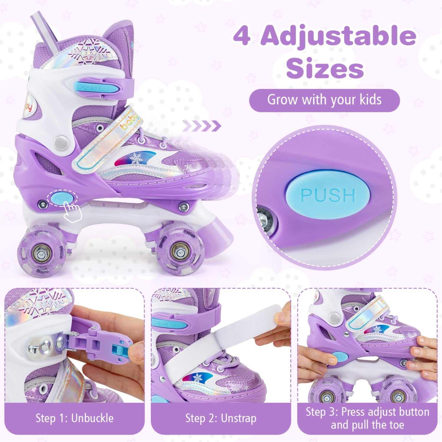 Kids Roller Skates, Light-Up Wheels, Safety Protection, Purple Toy Sports at Gallery Canada
