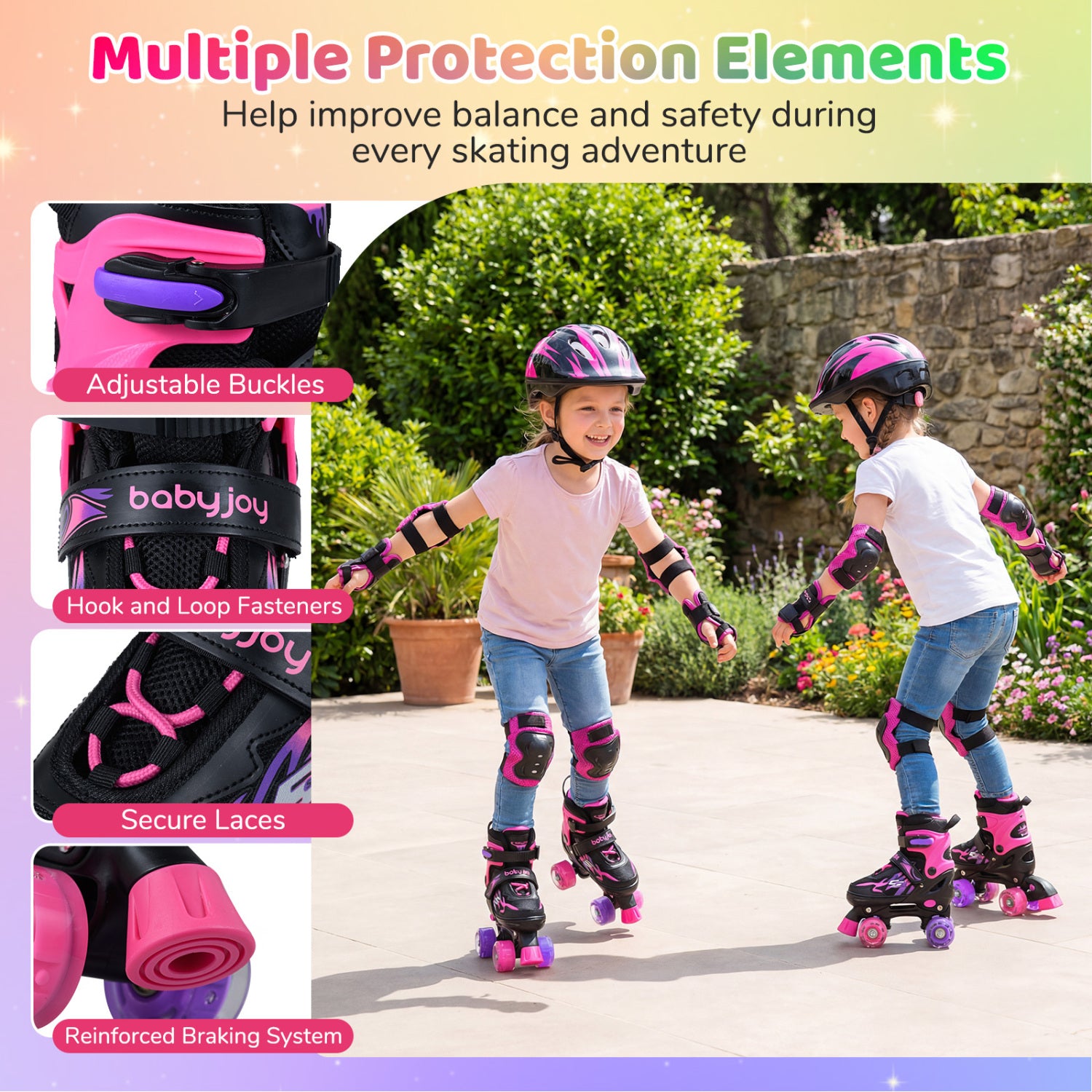Kids Roller Skates, 4 Sizes Adjustable, Light-Up Wheels, Pink Toy Sports at Gallery Canada
