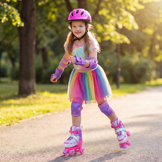 Kids Roller Skates, Ages 7-9, 4 Light Up Wheels, Pink Toy Sports Pink at Gallery Canada