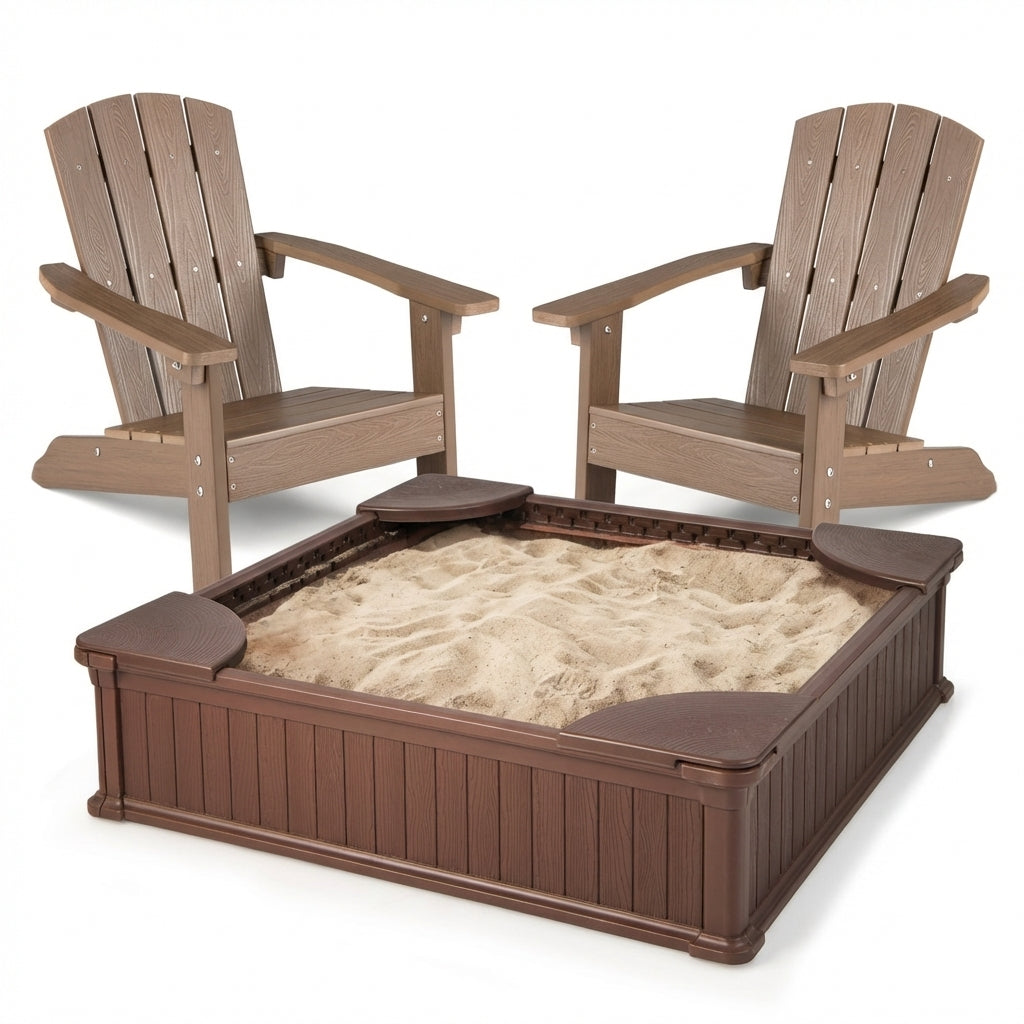 Kids Sandbox With Cover, Seats, 2 Adirondack Chairs, Brown Toddler & Kids Furniture at Gallery Canada