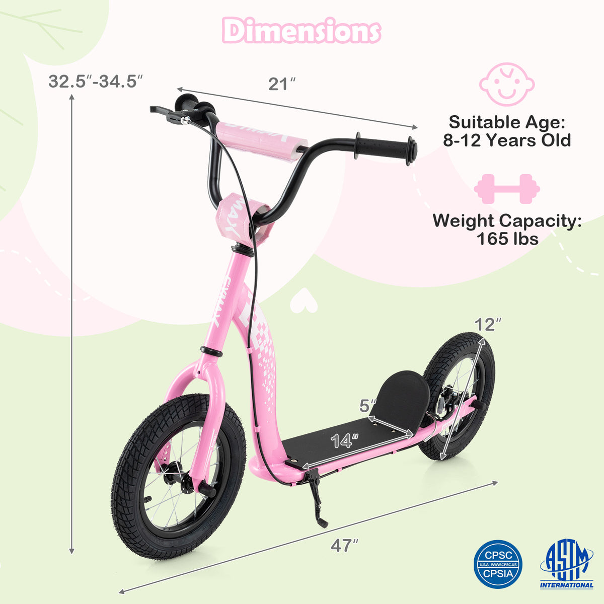 Kids Scooter, Adjustable Height, 12-Inch Wheels, Pink Scooters at Gallery Canada