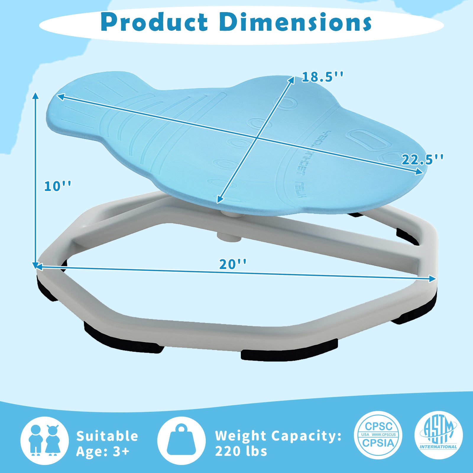 Kids Sensory Swivel Chair Elephant 360° Spinning Chair with Non-Slip Metal Base, Light Blue Kids Chairs & Seating at Gallery Canada