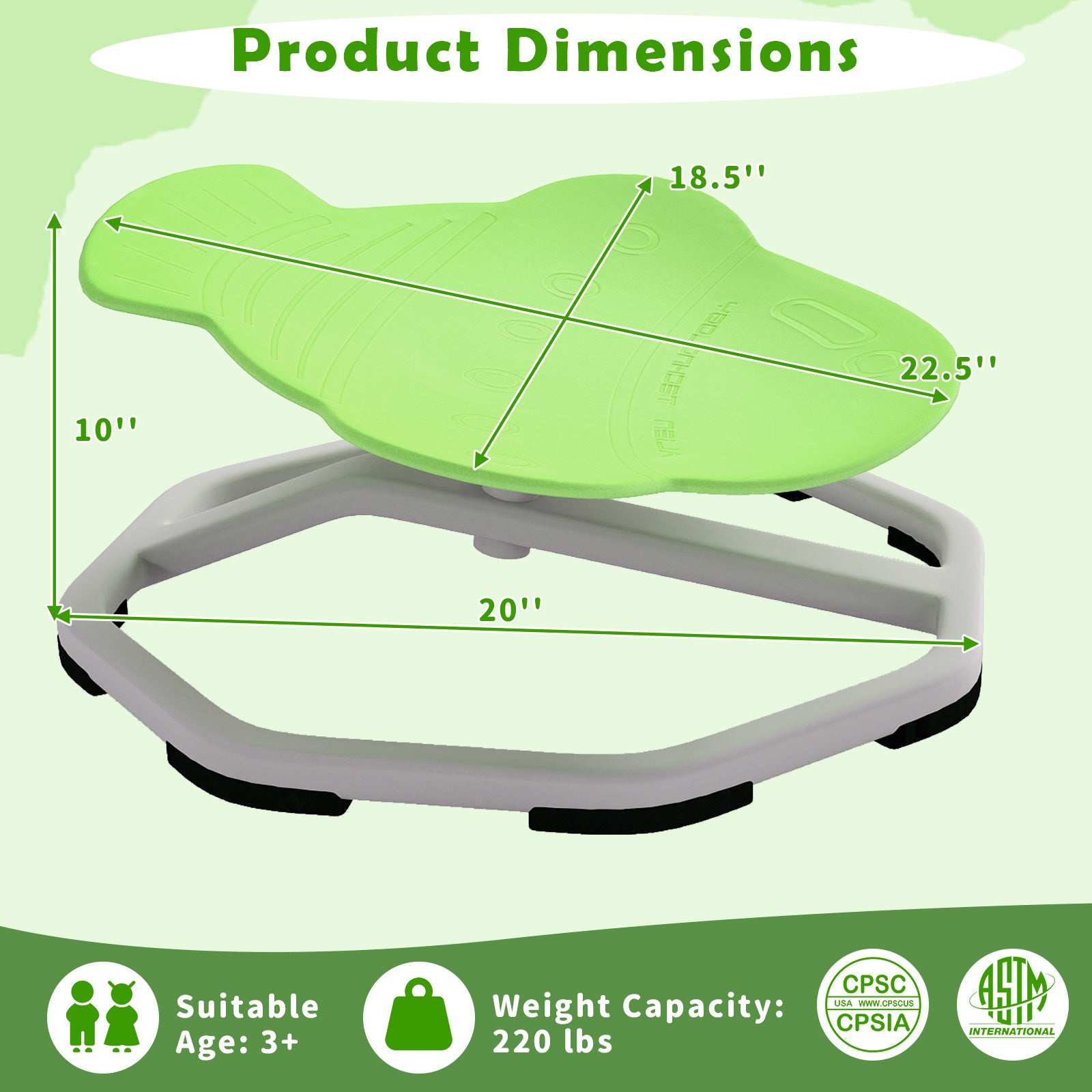 Kids Sensory Swivel Chair Elephant 360° Spinning Chair with Non-Slip Metal Base, Green Kids Chairs & Seating at Gallery Canada