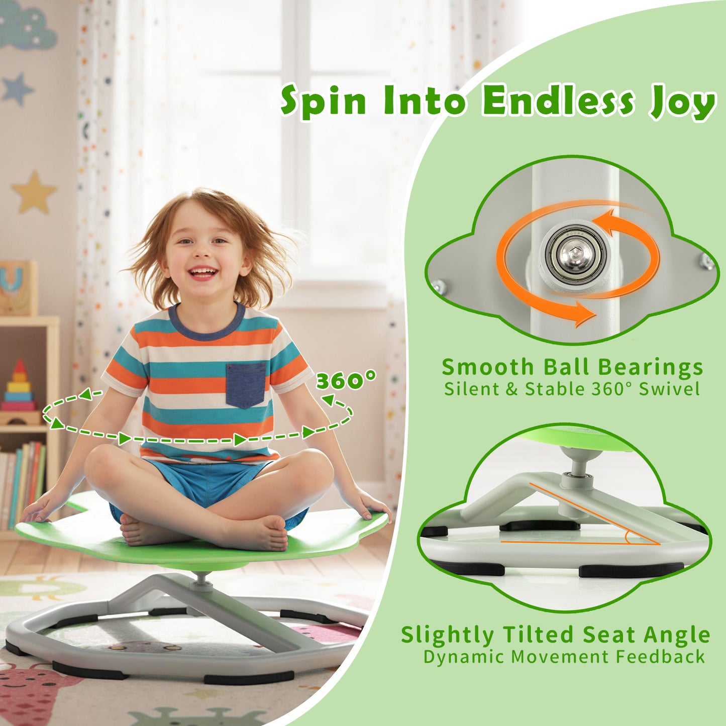 Kids Sensory Swivel Chair Elephant 360° Spinning Chair with Non-Slip Metal Base, Green Kids Chairs & Seating at Gallery Canada