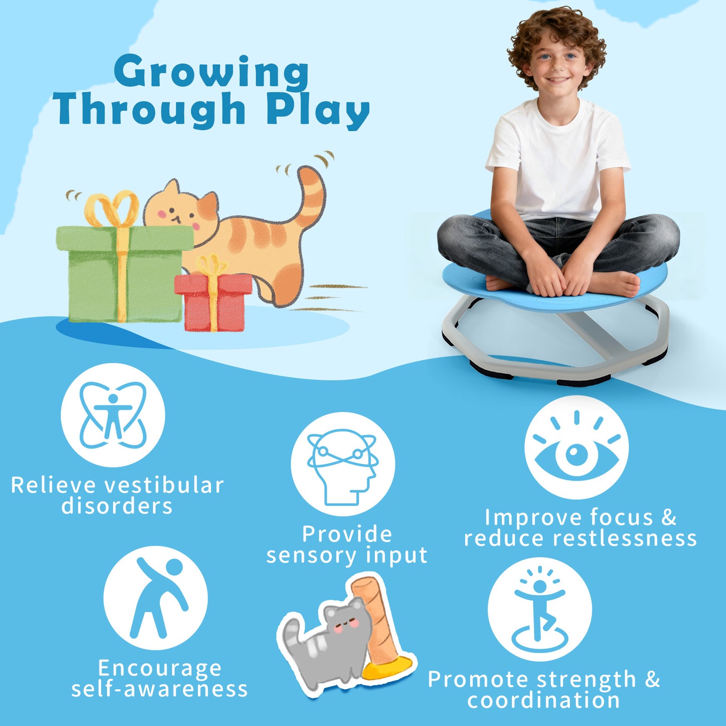 Kids Sensory Swivel Chair Cat Claw 360° Spinning Chair with Non-Slip Metal Base, Blue Kids Chairs & Seating at Gallery Canada