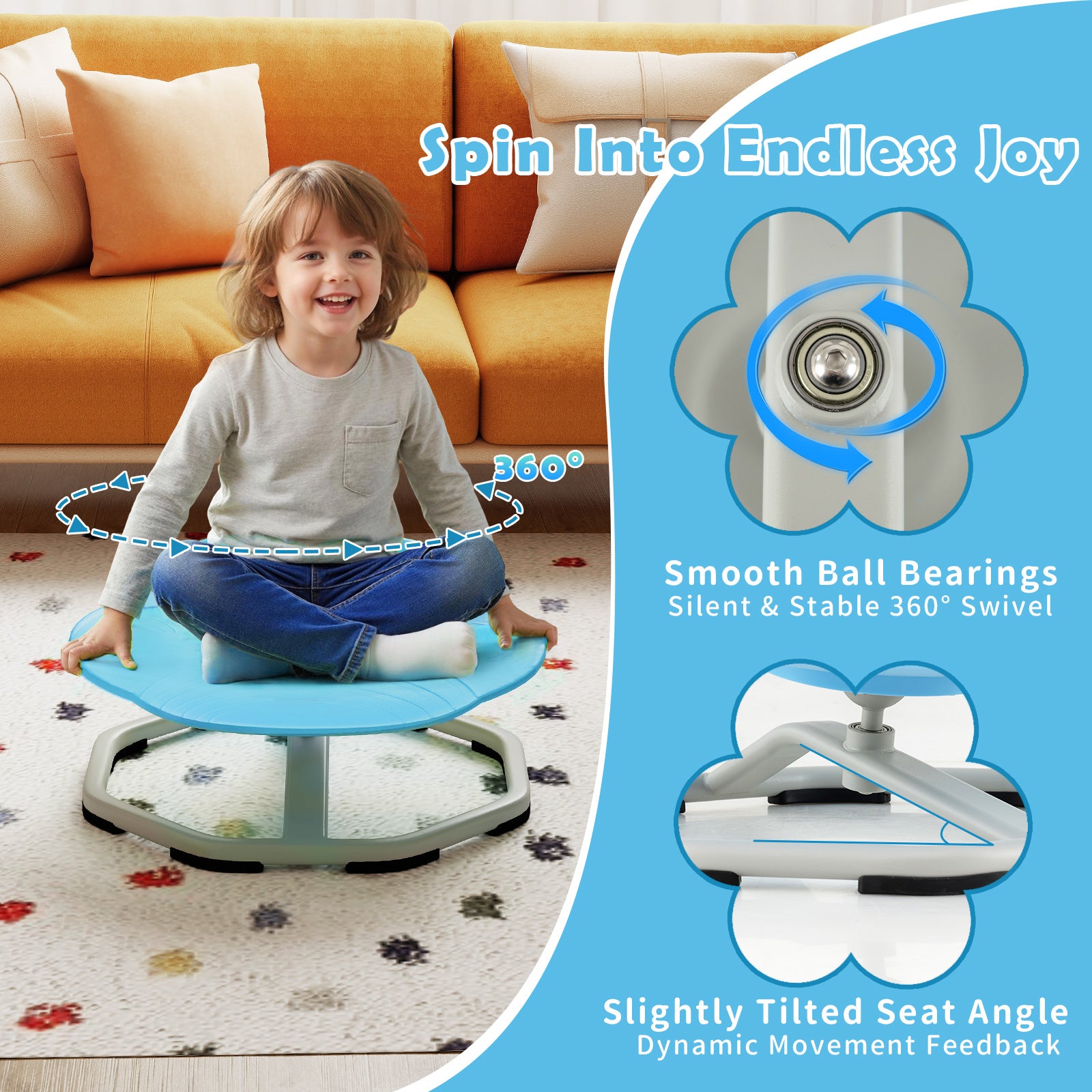 Kids Sensory Swivel Chair Cat Claw 360° Spinning Chair with Non-Slip Metal Base, Blue Kids Chairs & Seating at Gallery Canada