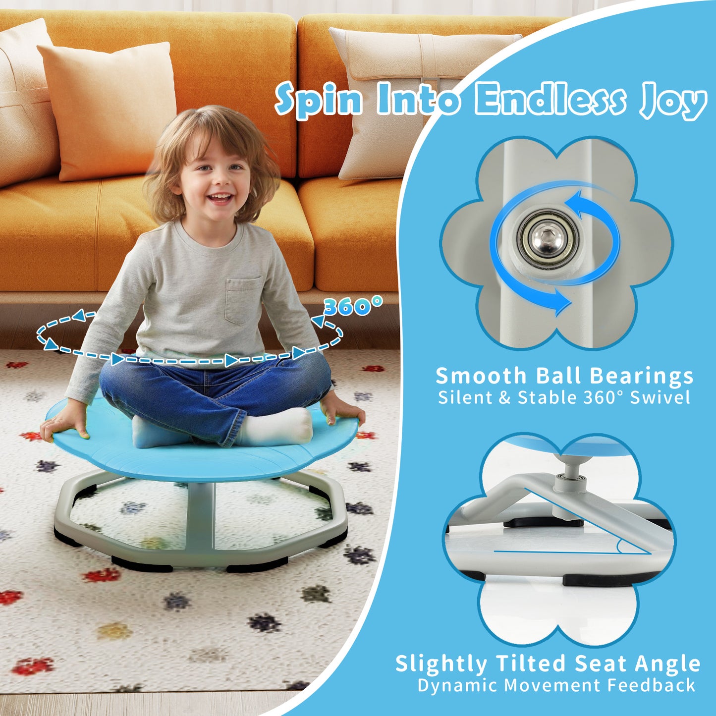 Kids Sensory Swivel Chair Cat Claw 360° Spinning Chair with Non-Slip Metal Base, Blue Kids Chairs & Seating at Gallery Canada