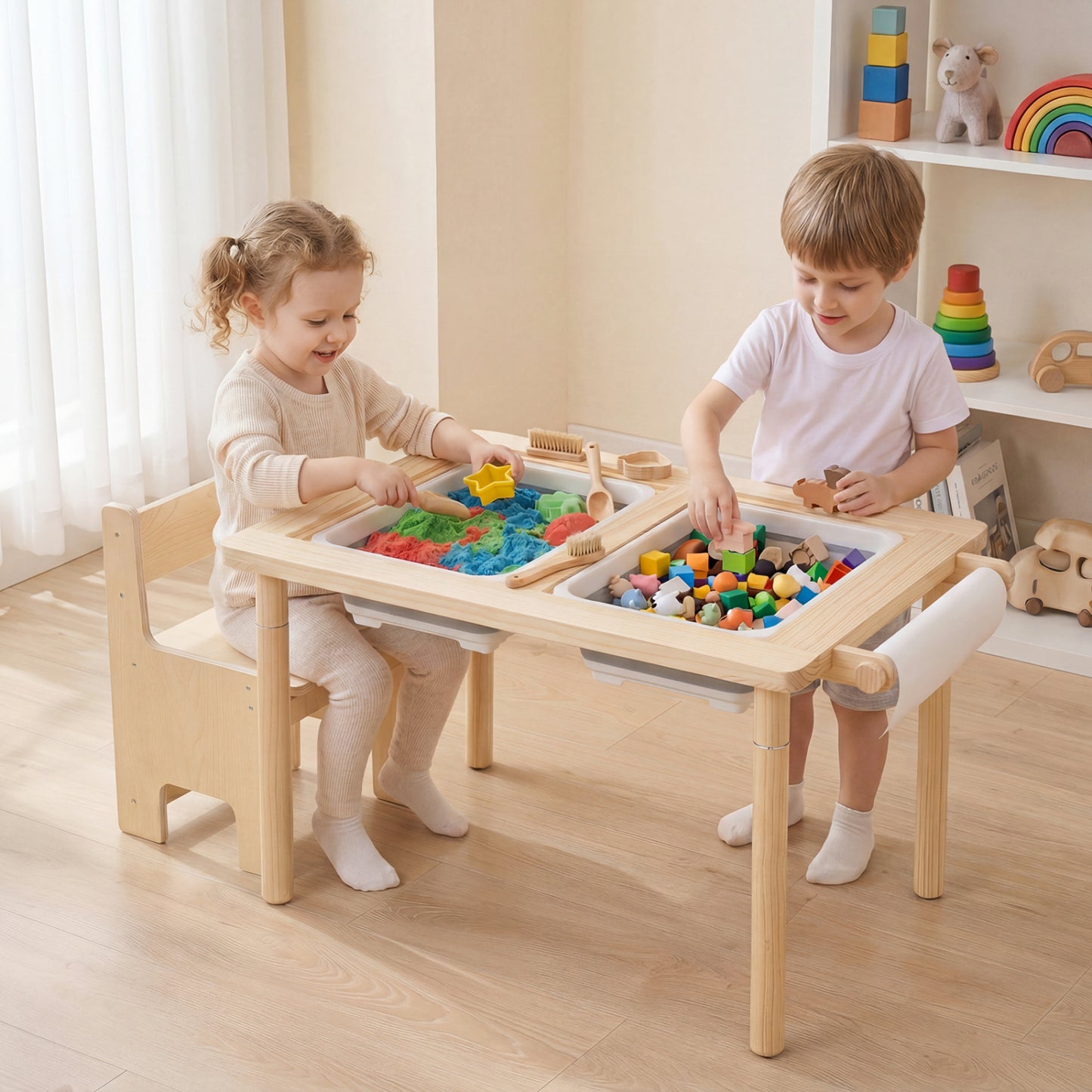 Kid's Sensory Table, Adjustable Height, Storage Bins, Natural Kids Table & Chair Sets at Gallery Canada