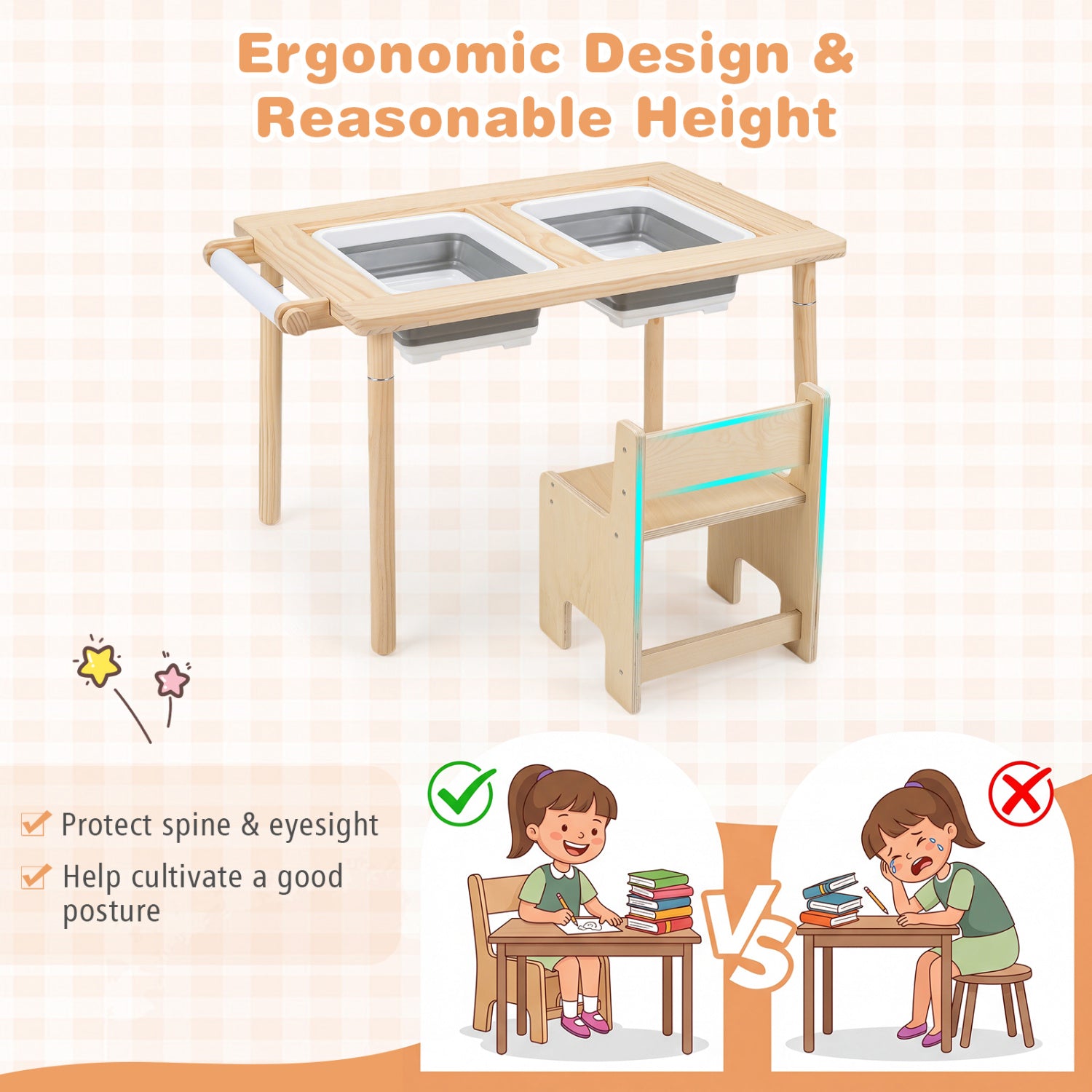 Kid's Sensory Table, Adjustable Height, Storage Bins, Natural Kids Table & Chair Sets at Gallery Canada