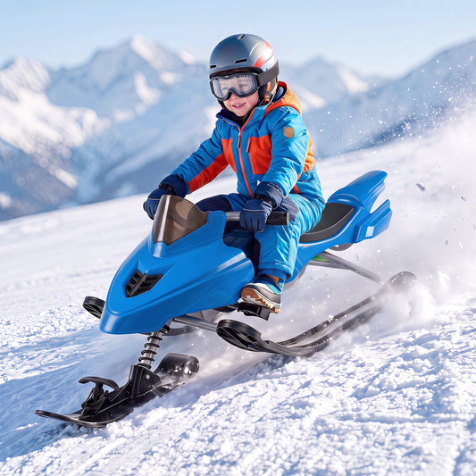 Kids Snow Racer Sled with Brakes, Tow Ropes, Steering Handle, Blue Winter Sports & Activities Blue at Gallery Canada
