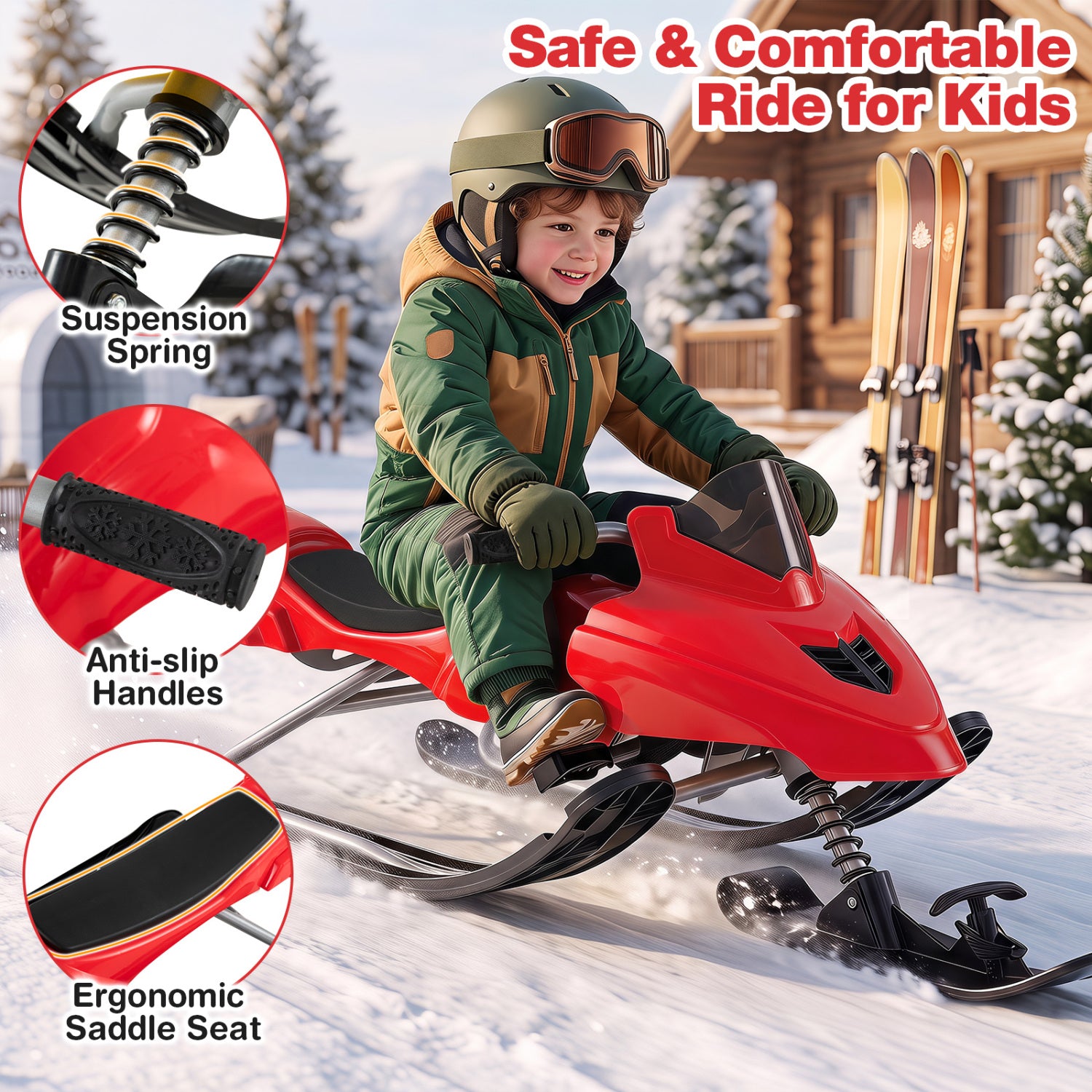 Kids Snow Racer Sled with Brakes, Red Winter Sports & Activities at Gallery Canada
