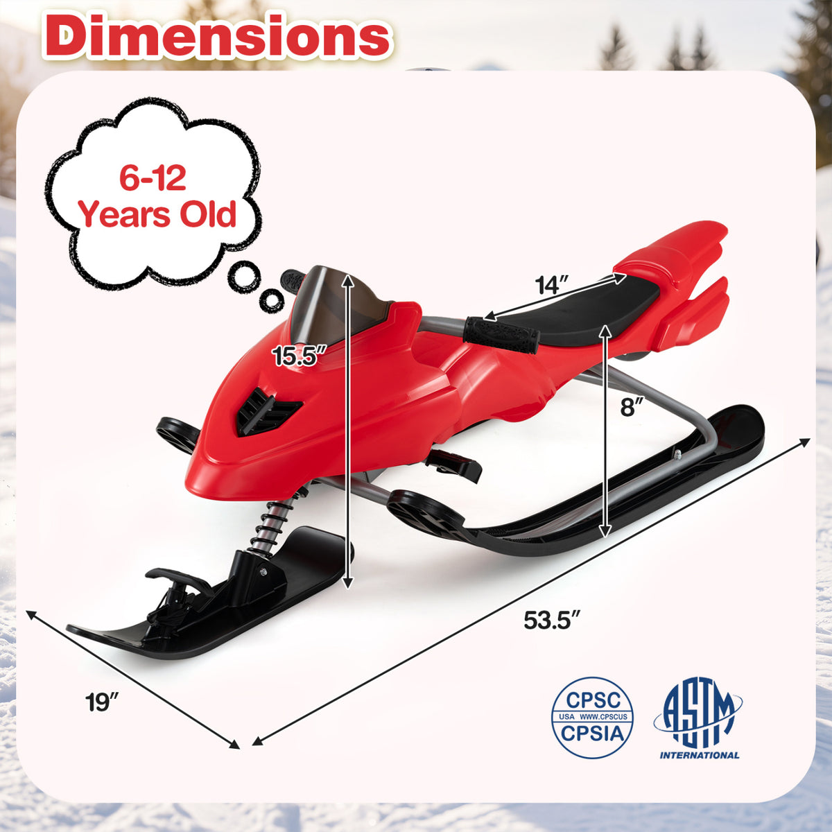 Kids Snow Racer Sled with Brakes, Red Winter Sports & Activities at Gallery Canada