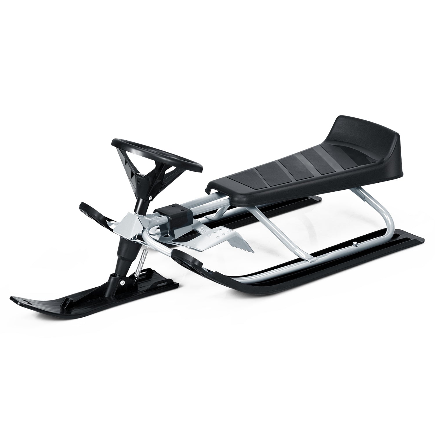 Kids Snow Sled With Steering Wheel, Double Brakes, Pull Rope, Black Winter Sports & Activities Black at Gallery Canada