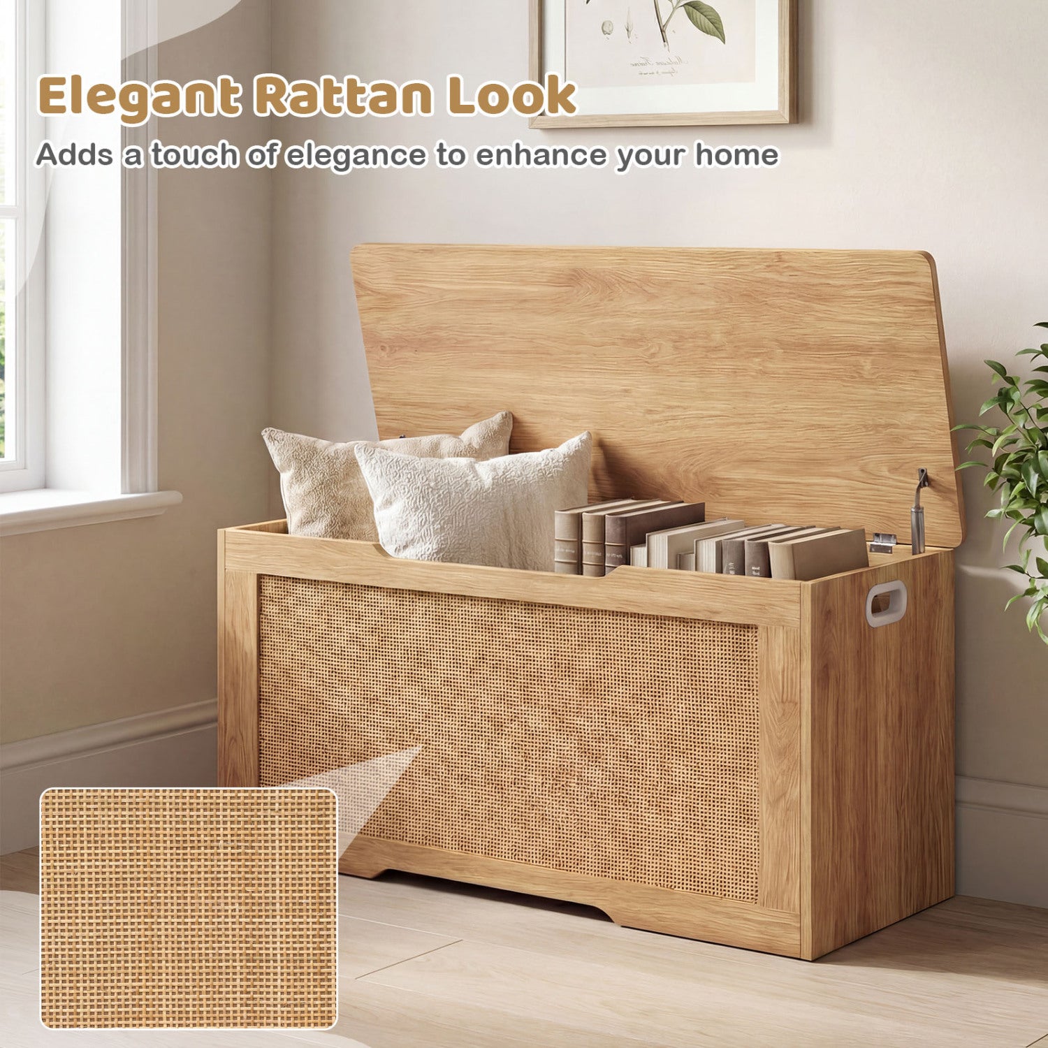 Kids Storage Bench, 40 Inch Toy Box, Flip Top, Handles, Natural Kids Storage at Gallery Canada