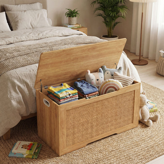 Kids Storage Bench, 40 Inch Toy Box, Flip Top, Handles, Natural Kids Storage Natural at Gallery Canada