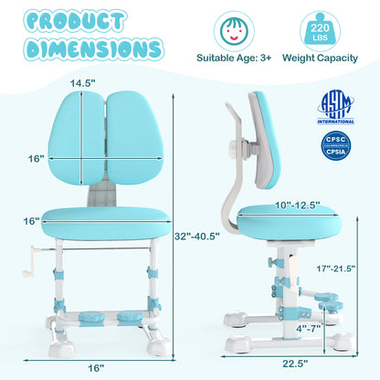 Kids Study Chair, Adjustable Double Backrest, Footrest, Blue Kids Chairs & Seating at Gallery Canada