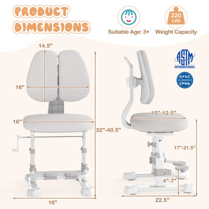 Kids Study Chair, Adjustable Double Backrest, Footrest, Gray Kids Chairs & Seating at Gallery Canada