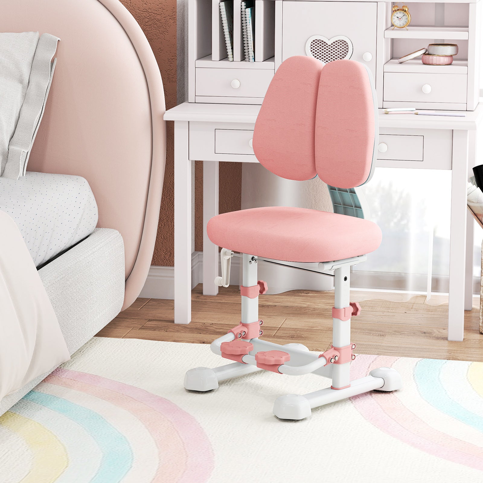 Kids Study Chair, Adjustable Double Backrest, Footrest, Pink Kids Chairs & Seating at Gallery Canada