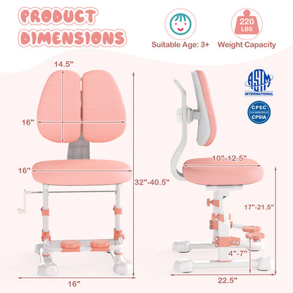 Kids Study Chair, Adjustable Double Backrest, Footrest, Pink Kids Chairs & Seating at Gallery Canada