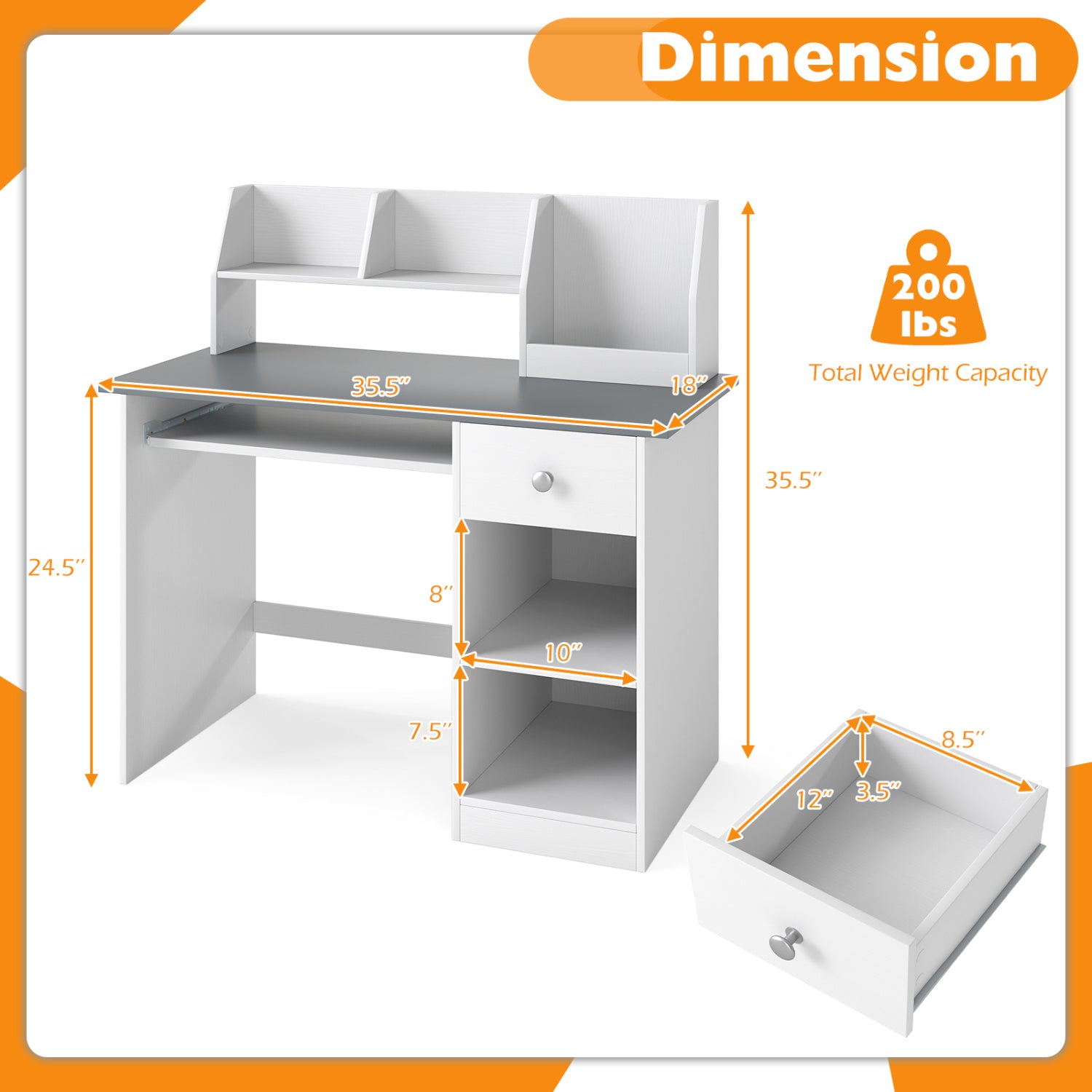 Kids Study Desk Children Writing Table with Hutch Drawer Shelves and Keyboard Tray, Light Gray Kids Table & Chair Sets at Gallery Canada