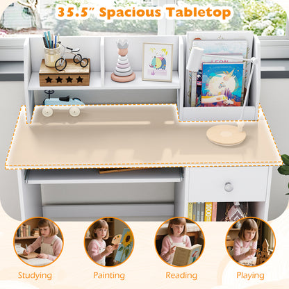 Kids Study Desk Children Writing Table with Hutch Drawer Shelves and Keyboard Tray, Light Gray Kids Table & Chair Sets at Gallery Canada