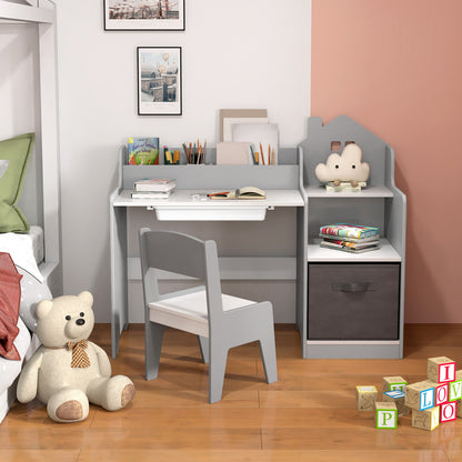 Kids Study Desk Chair Set With Open Shelves, Gray Kids Table & Chair Sets at Gallery Canada