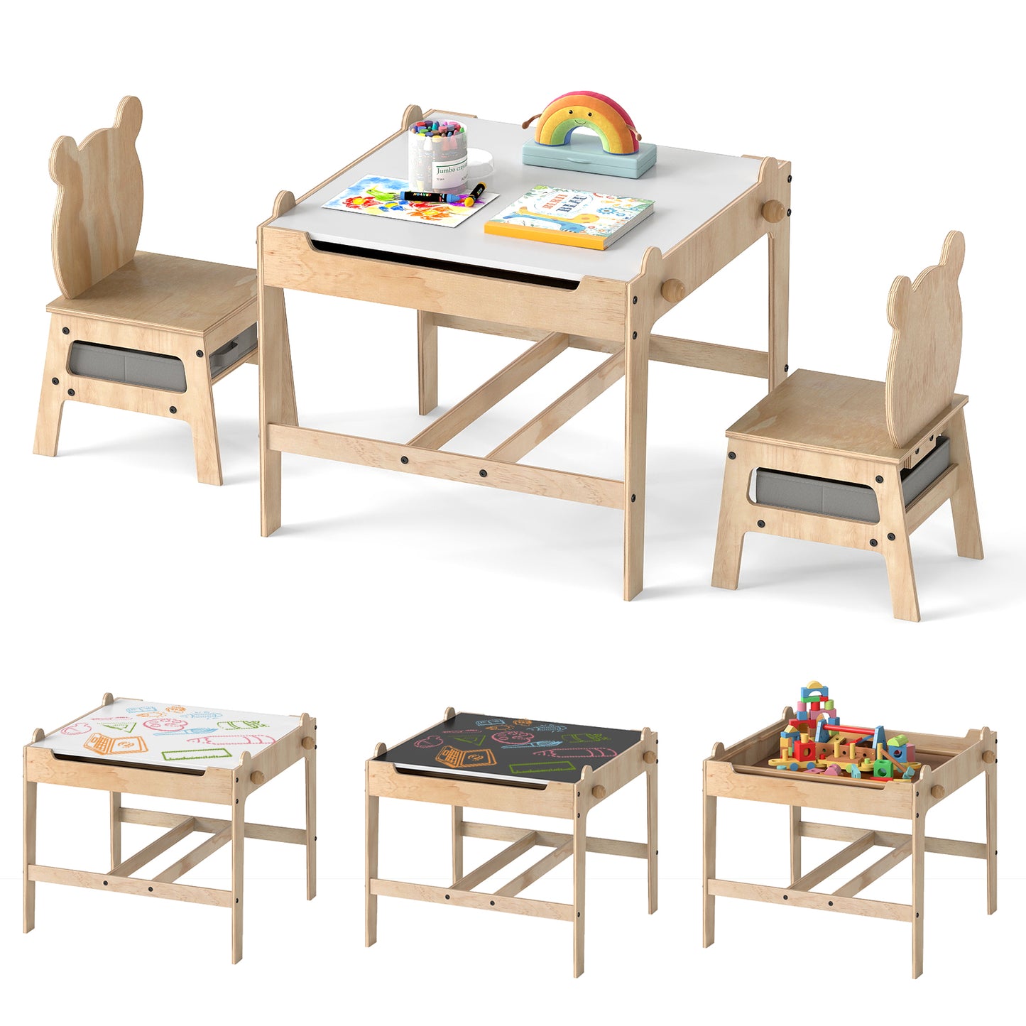 Kids Table And Chairs Set, Reversible Whiteboard, Panda-Shaped Kids Table & Chair Sets at Gallery Canada