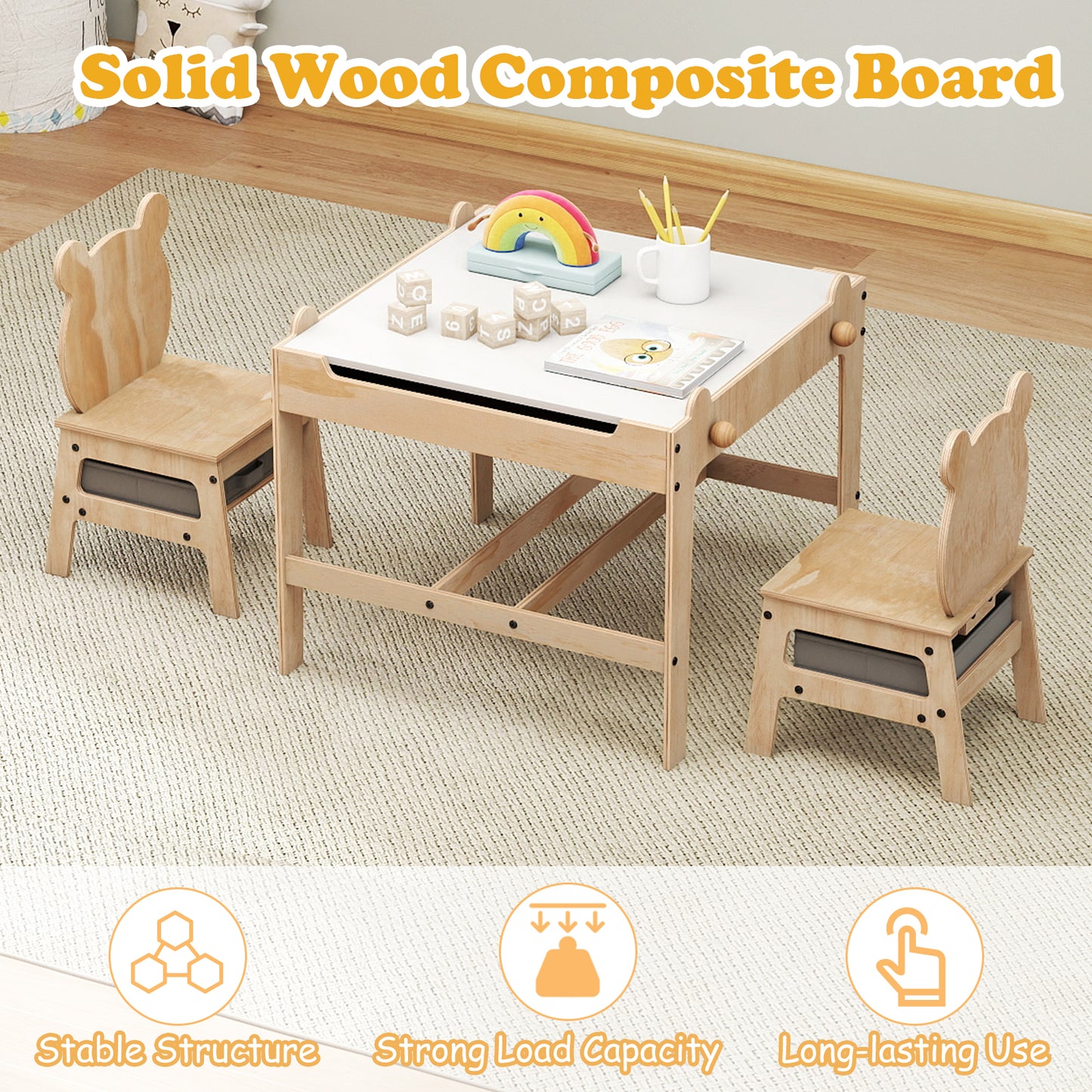 Kids Table And Chairs Set, Reversible Whiteboard, Panda-Shaped Kids Table & Chair Sets at Gallery Canada