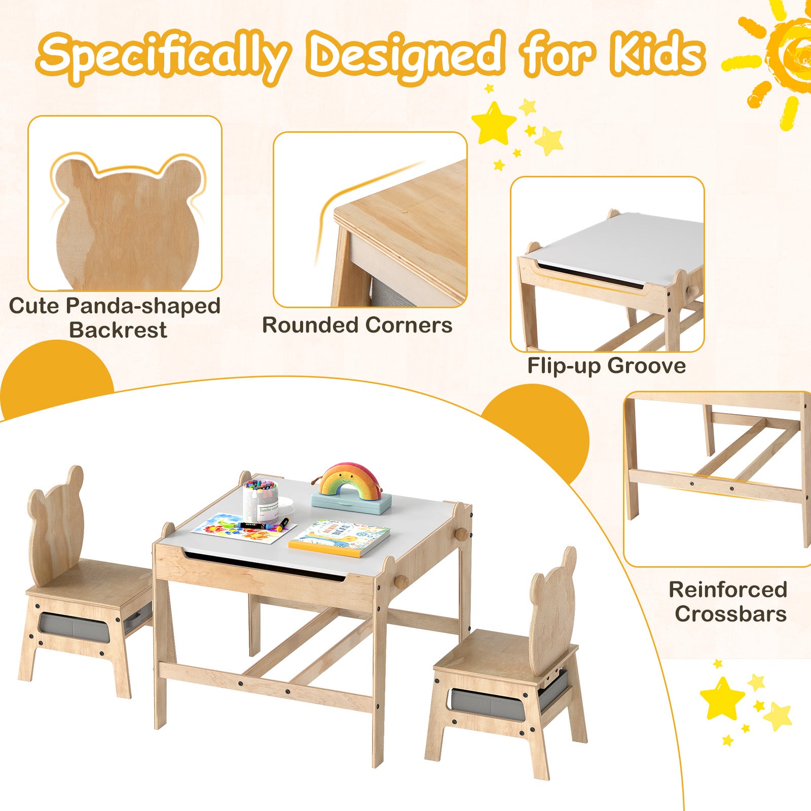 Kids Table And Chairs Set, Reversible Whiteboard, Panda-Shaped Kids Table & Chair Sets at Gallery Canada