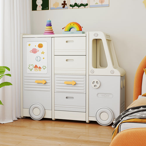 Kids Toy Storage Organizer Bus, 4 Drawers, Gray