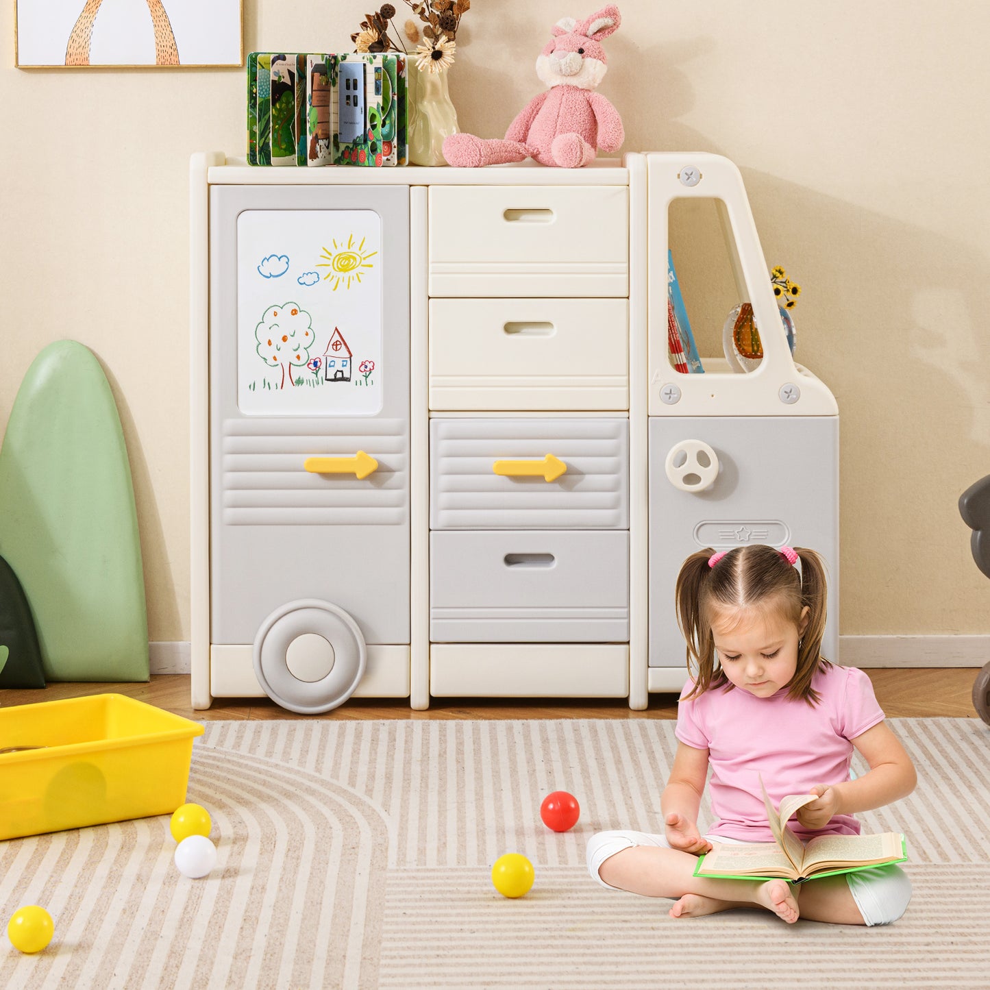 Kids Toy Storage Organizer Bus, 4 Drawers, Gray Kids Storage at Gallery Canada